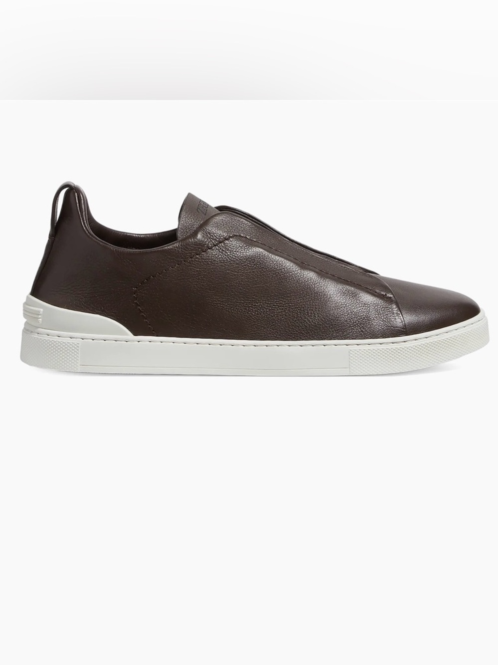 Men's Leather Slip-On Sneaker in Dark Brown with White Sole
